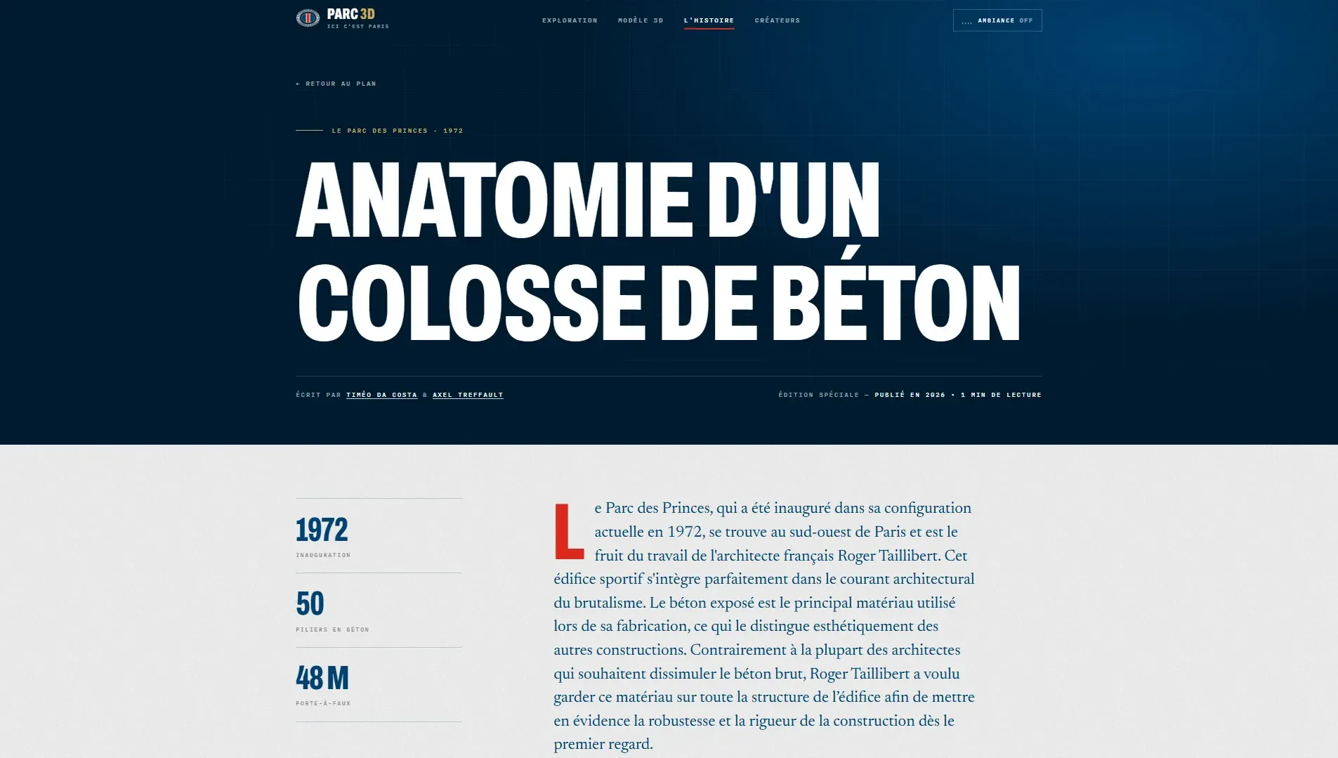 Cette image montre un article que nous avons rédigé sur le Parc des Princes