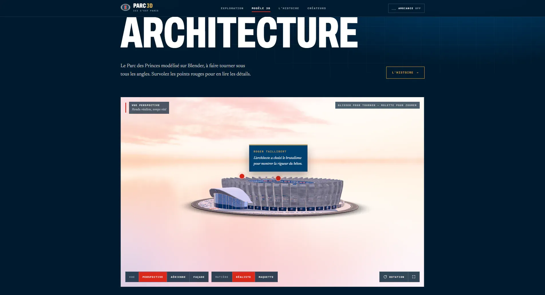 Cette image montre la page de la présentation du modèle 3D