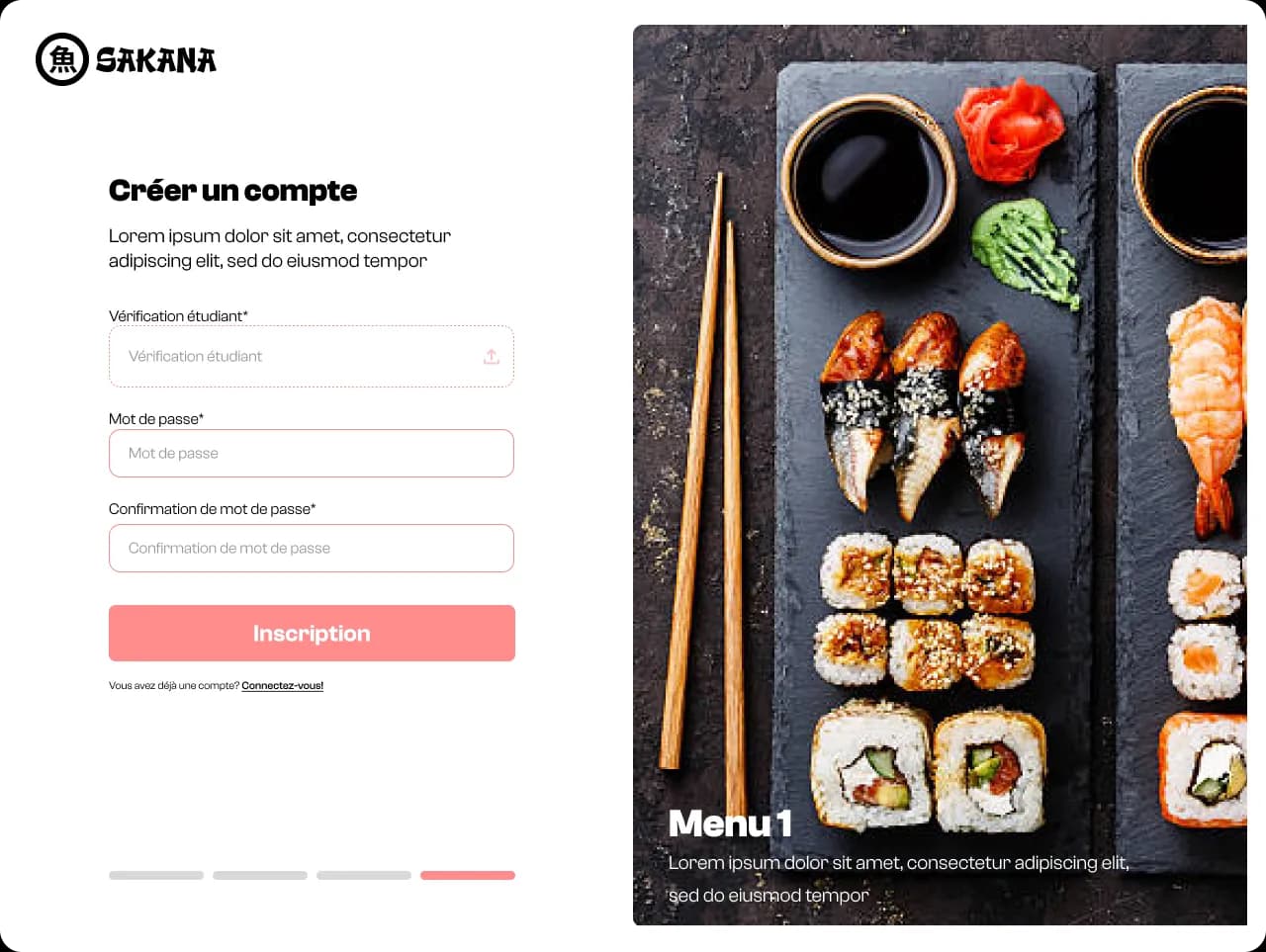 Page de la quatrième étape d'inscription du site de Sakana