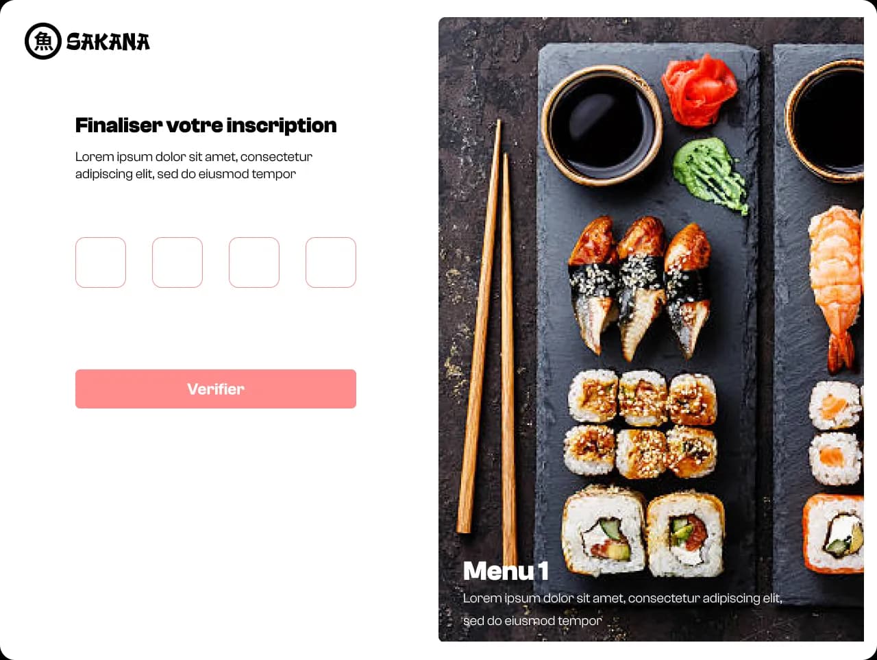 Page de la cinquième étape d'inscription du site de Sakana