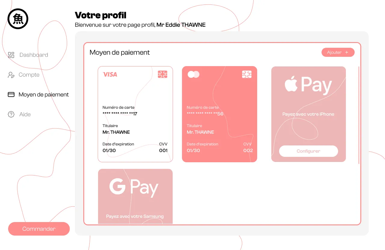 Page du choix du moyen de paiement du site de Sakana