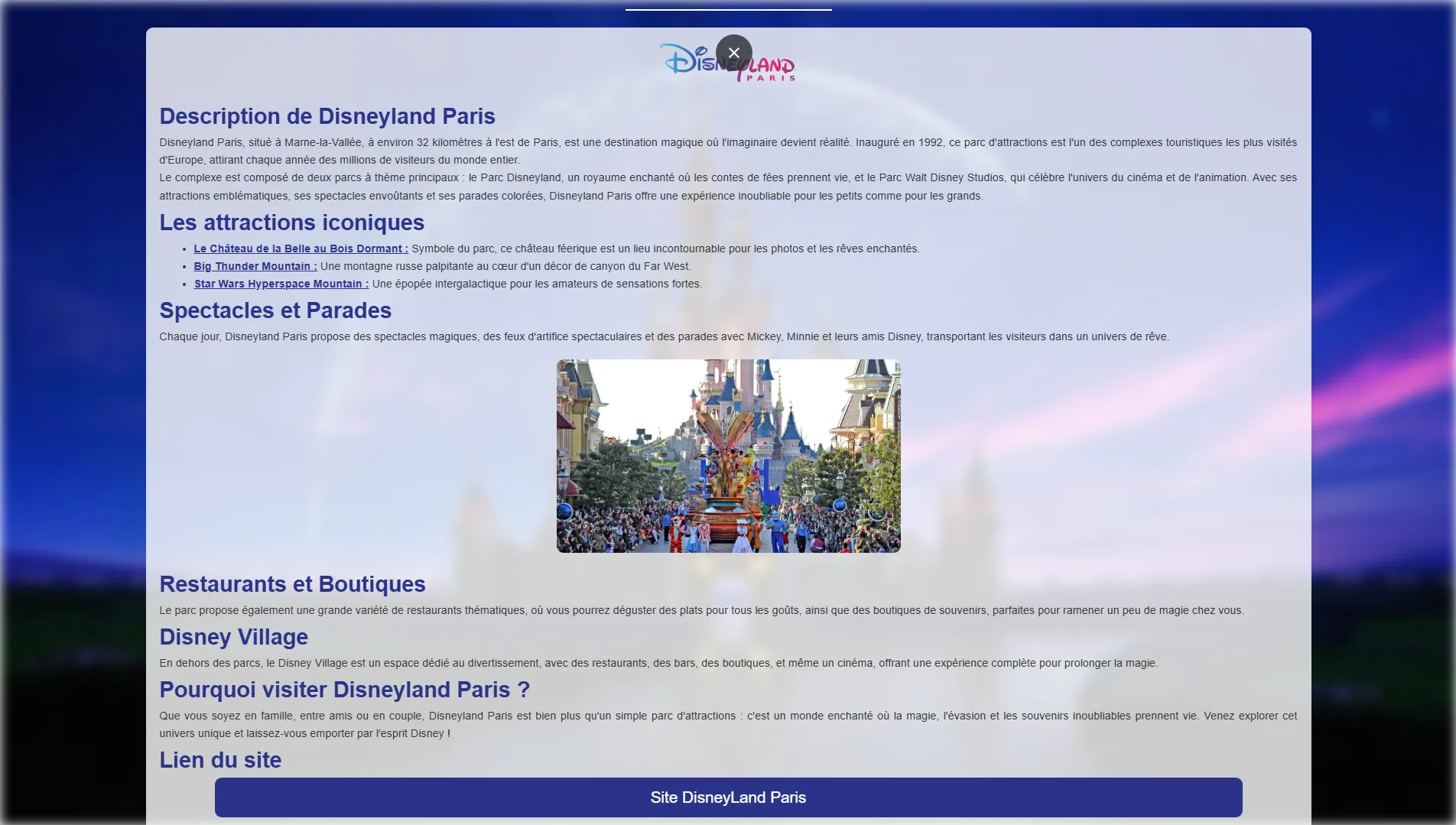 Cette image montre la page qui recommande Disney